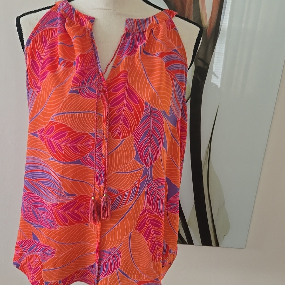 Rose & Olive Vibrant Leaf Print Blouse